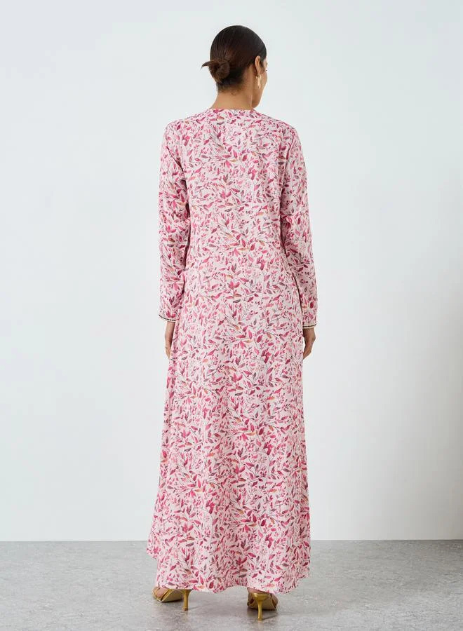 Maxim Creation  Women Pink Floral Print Embroidered Jalabiya for Women | Best Price UAE
